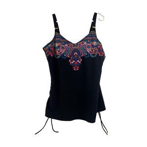 Christina Swimwear Tankini Bathing Suit Top Women Plus 3XD Black Floral Long NWT